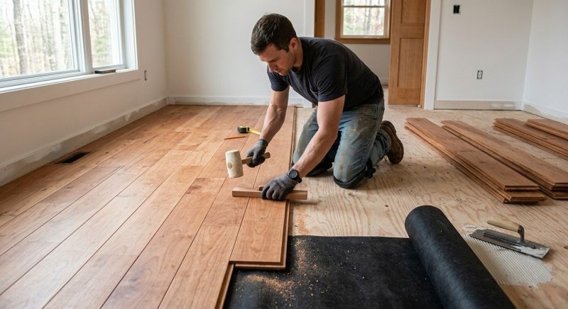 Cherry Floor Installation in Port Gamble, WA